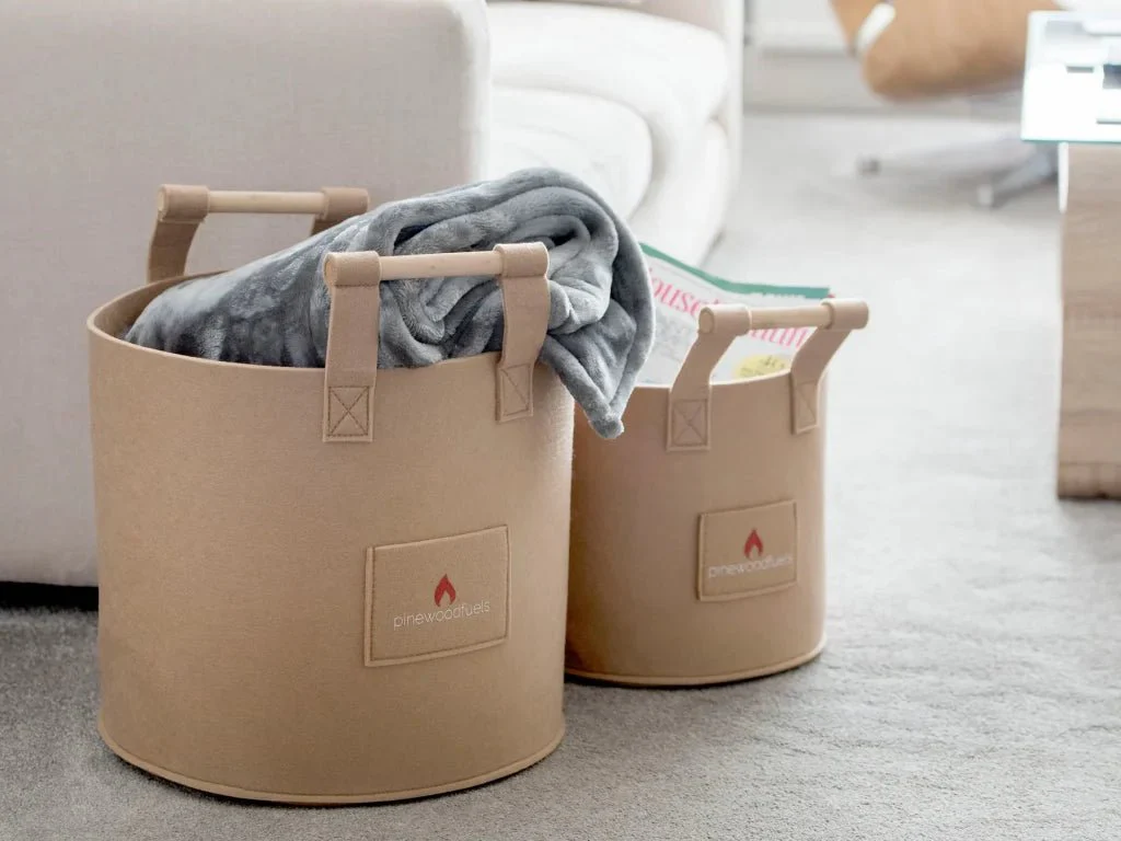 Pinewoodfuels Natural Felt Storage Basket with Ash Wood Handles - Beige (Various Sizes) - Image 5