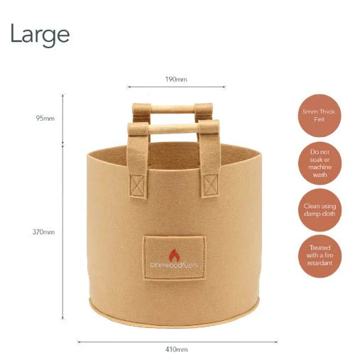 Pinewoodfuels Natural Felt Storage Baskets with Ash Wood Handles - Beige Camel (Set of 3) - Image 5