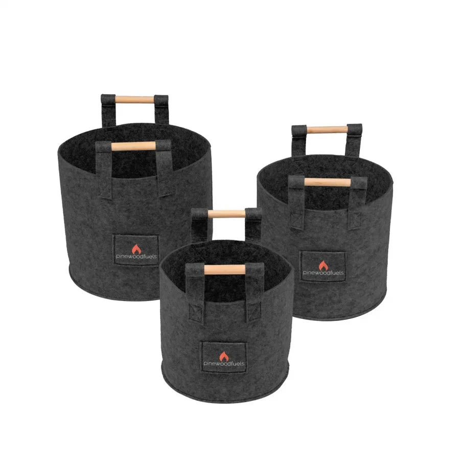 Pinewoodfuels Felt Storage Baskets with Ash Wood Handles - Set of 3 (Various Colours) - Image 2