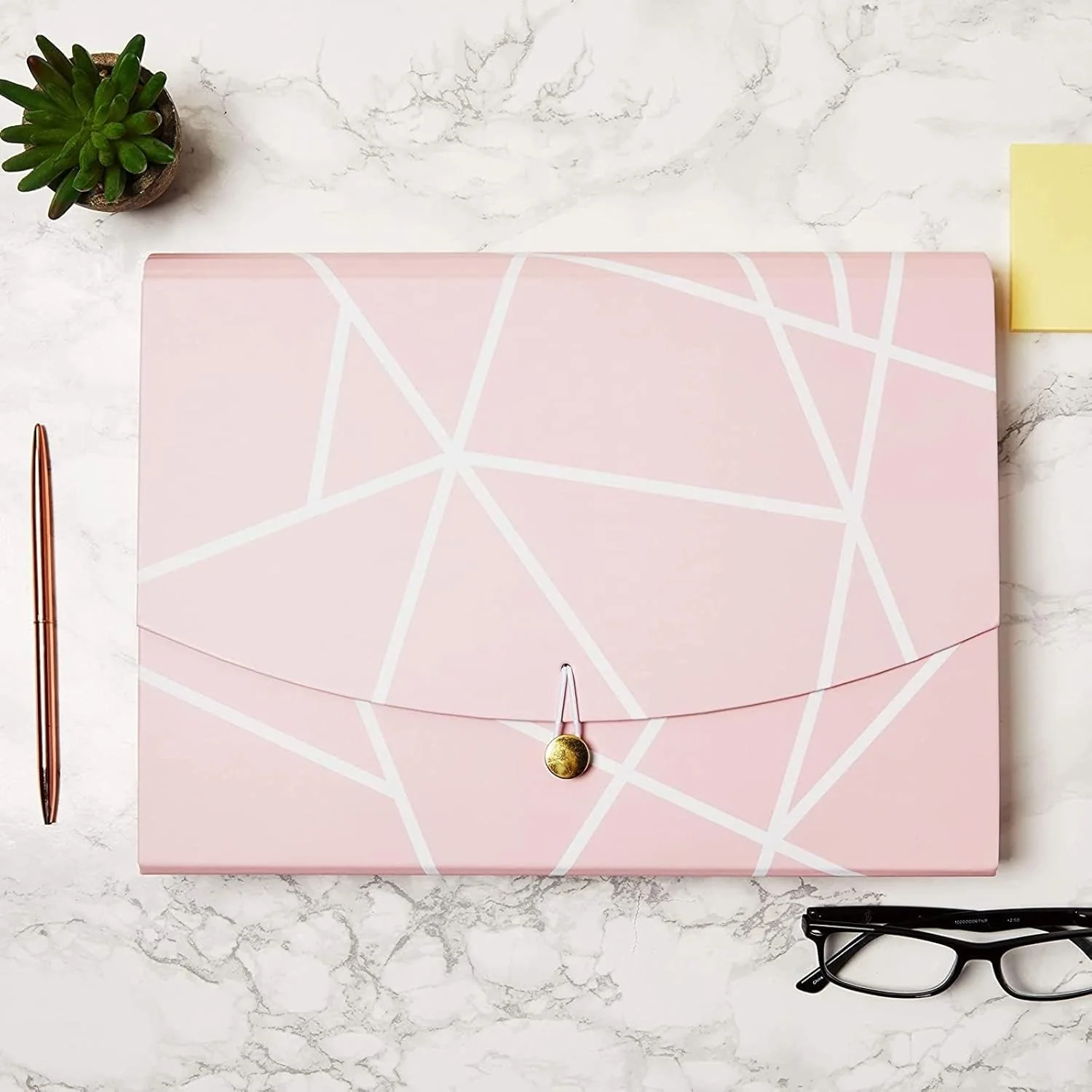 Pink Geometric Patterned Document Organiser Folder 10 pockets - Image 3