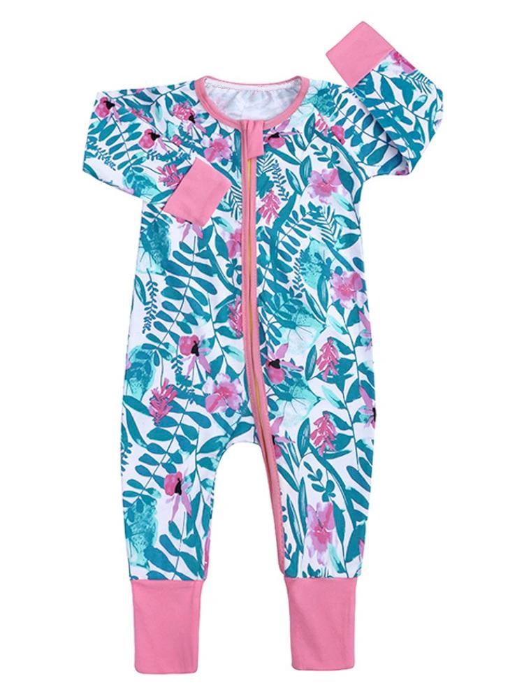 Pink Petals Baby Zip Sleepsuit with Hand & Feet Cuffs (Various Sizes)