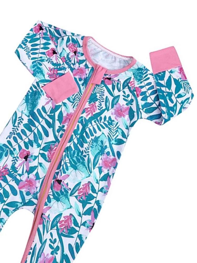 Pink Petals Baby Zip Sleepsuit with Hand & Feet Cuffs (Various Sizes) - Image 3