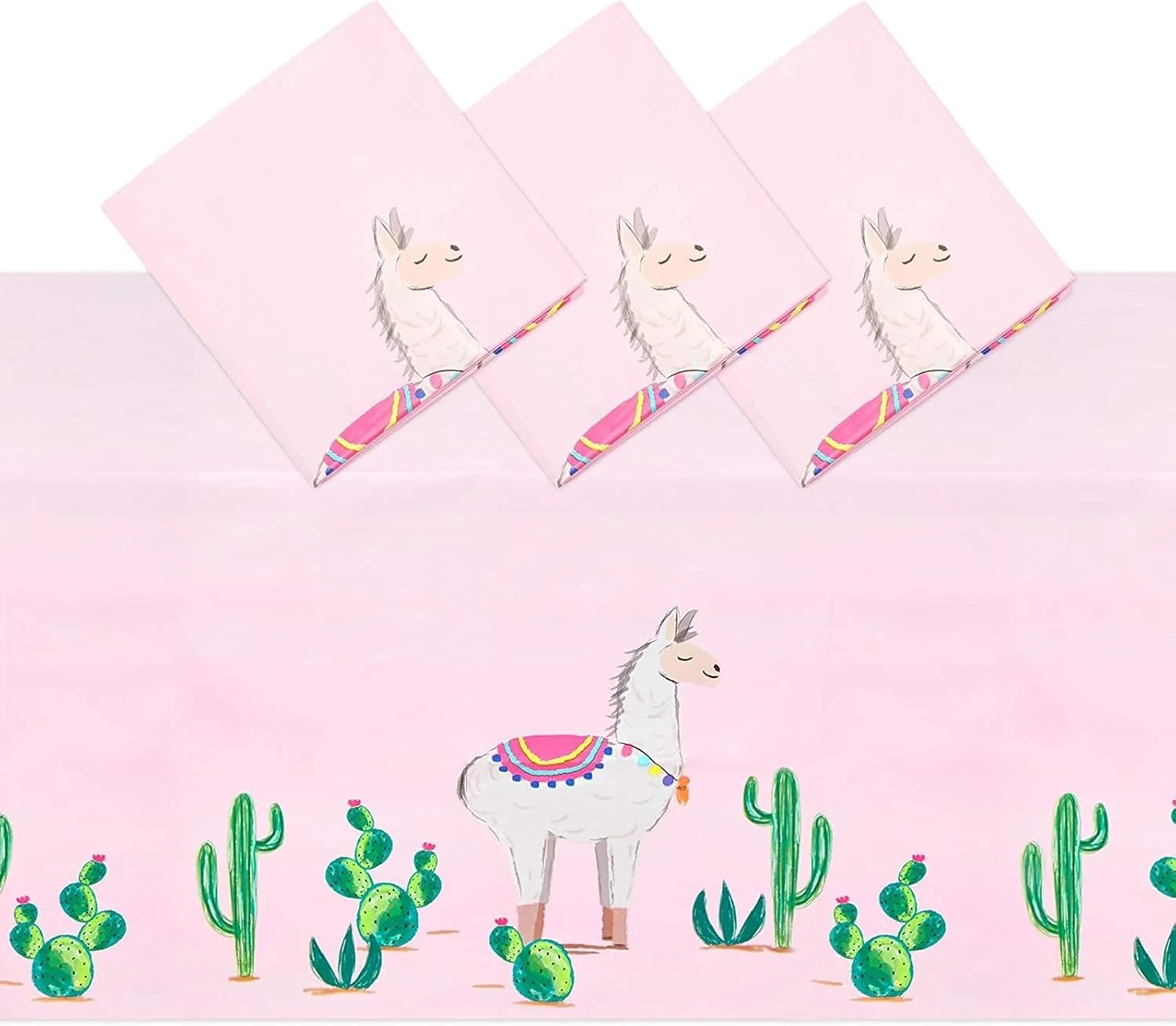 Pink Plastic Tablecloth for Llama Birthday Party (54x108 inch) - 3 Pack