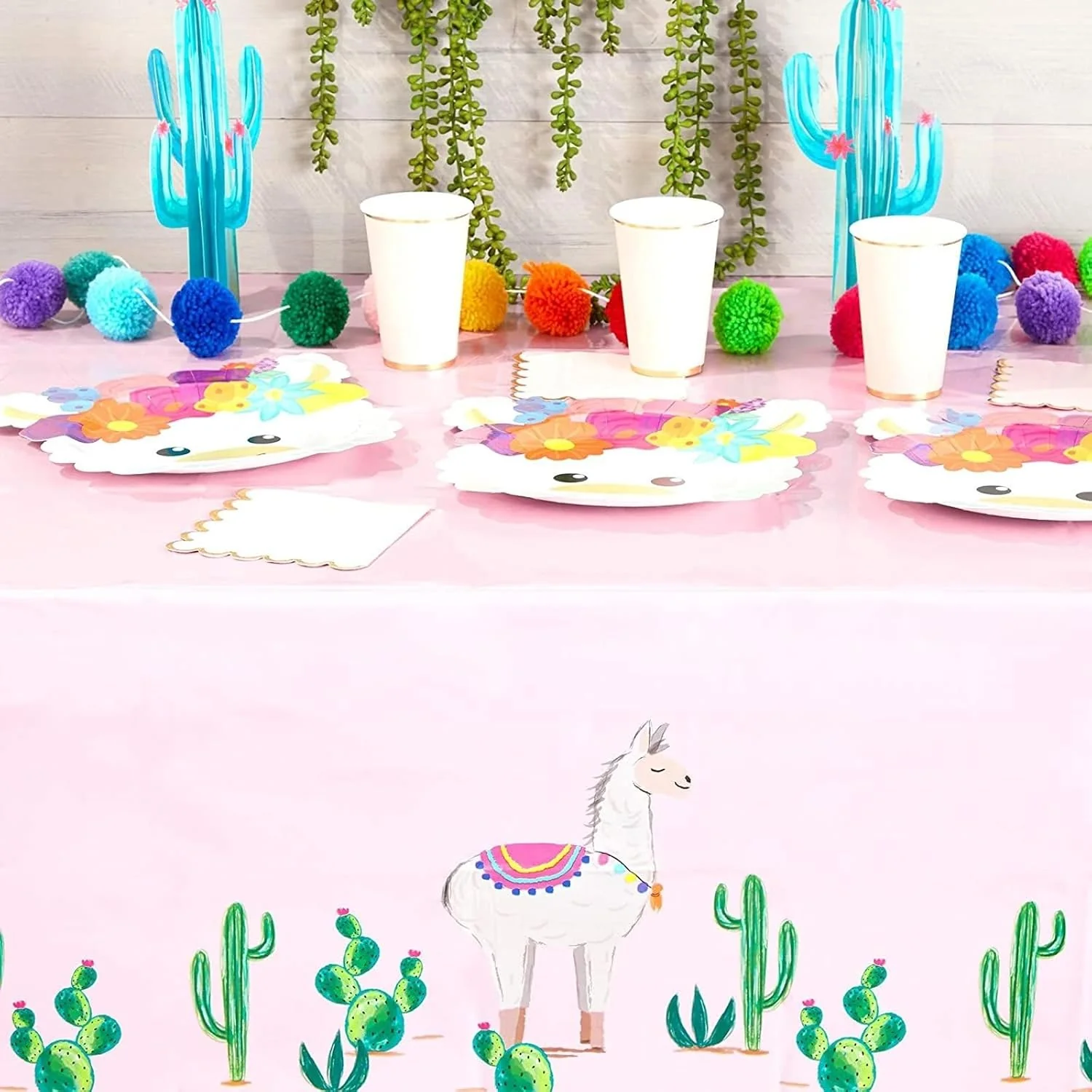 Pink Plastic Tablecloth for Llama Birthday Party (54x108 inch) - 3 Pack - Image 2