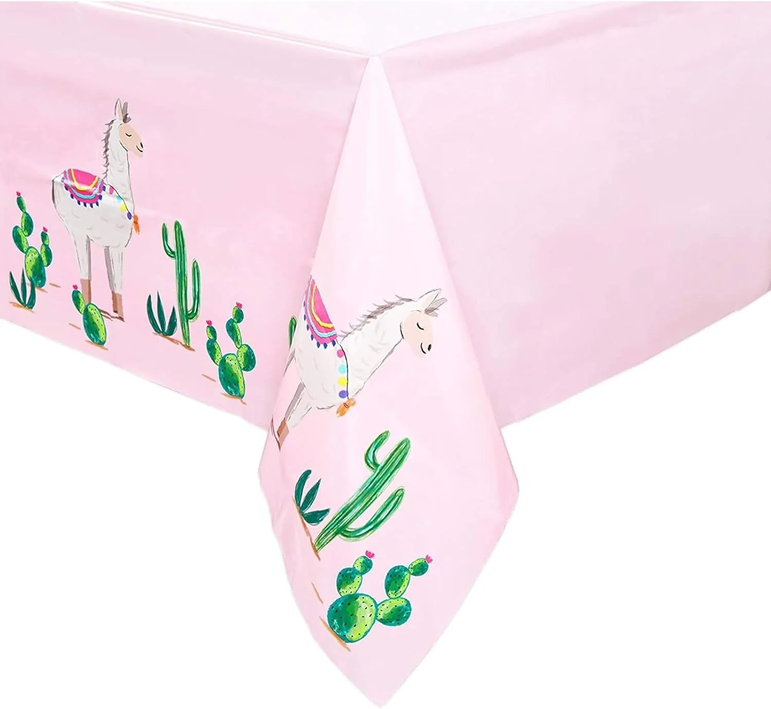 Pink Plastic Tablecloth for Llama Birthday Party (54x108 inch) - 3 Pack - Image 3
