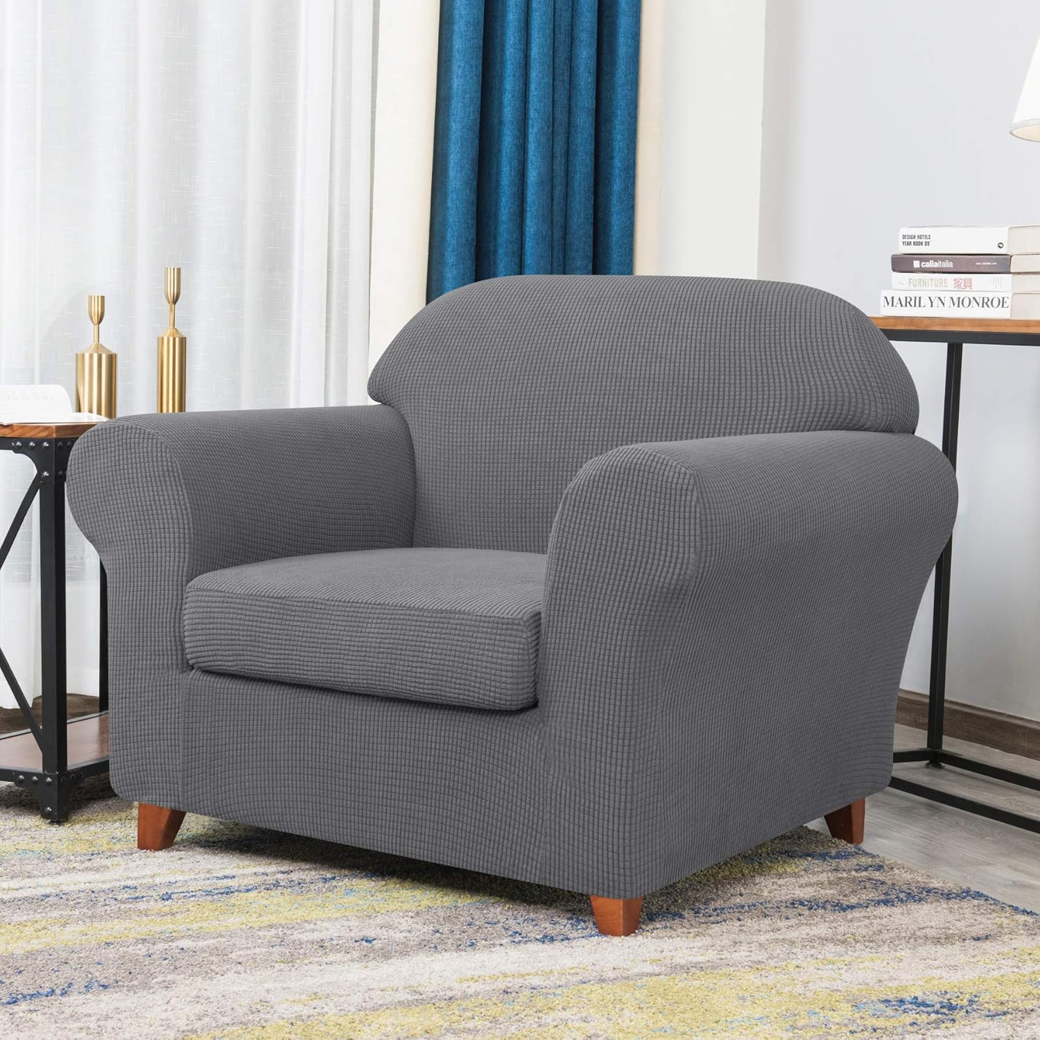 Plain Elastic Sofa Cover Chair - Bright Grey - Image 2