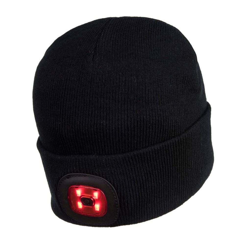 Portwest Rechargeable Twin LED Beanie - Black (One Size) - Image 2