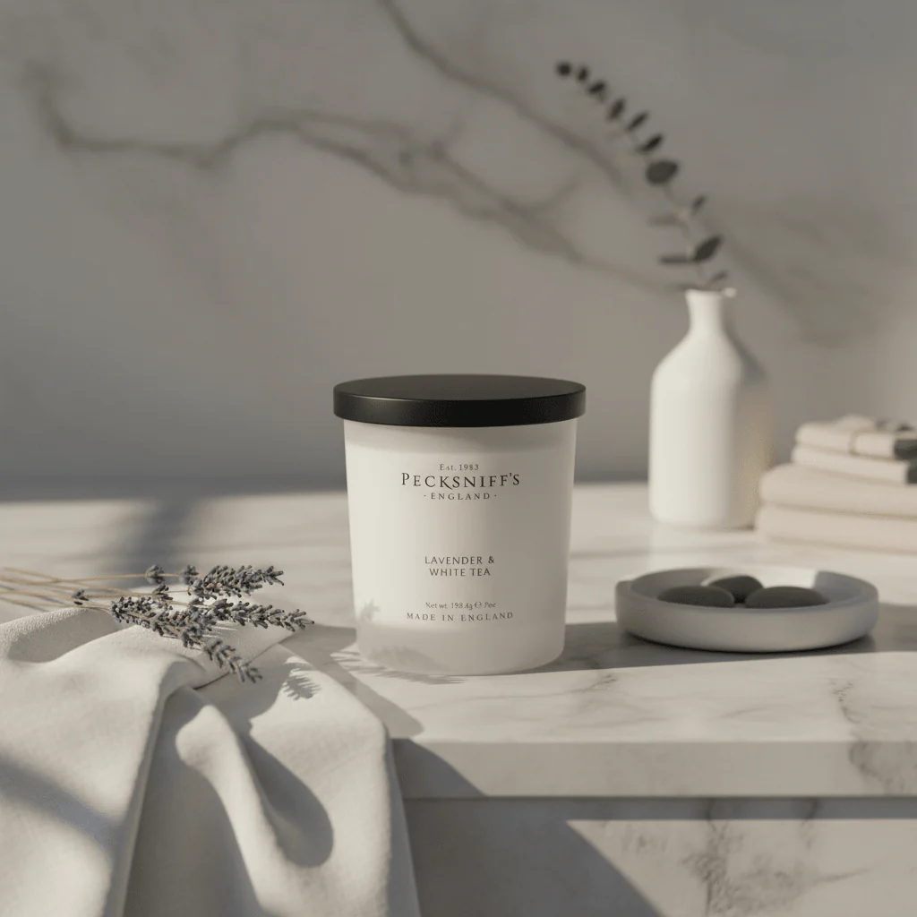 Pecksniff's Lavender & White Tea Scented Candle 198g - Image 2