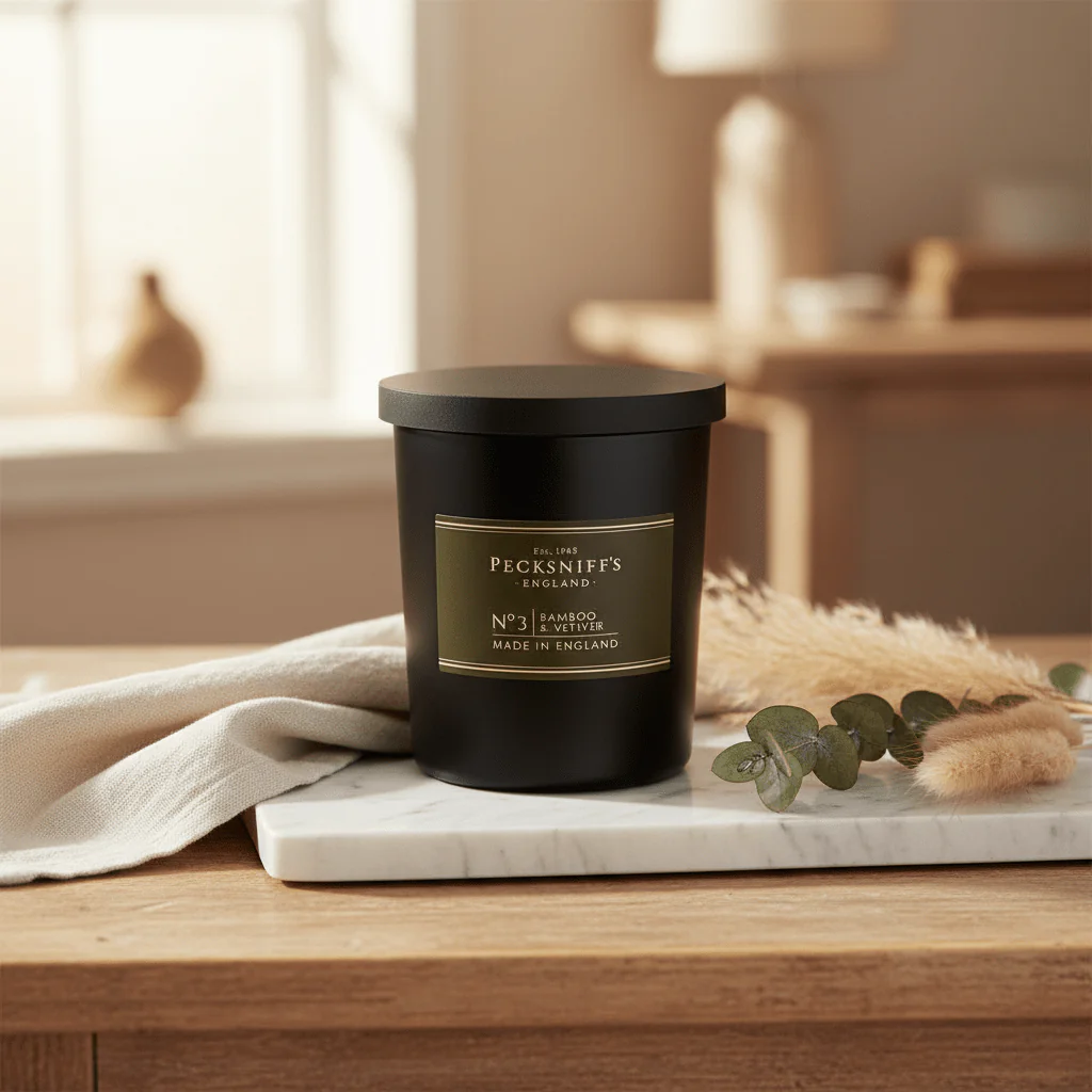 Pecksniff's Bamboo & Vetiver Scented Candle 184g - Image 2