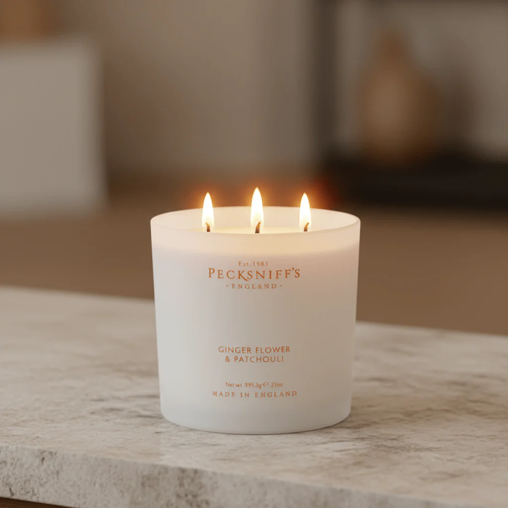 Pecksniff's Ginger Flower & Patchouli Scented Candle 3 wick 595g - Image 2