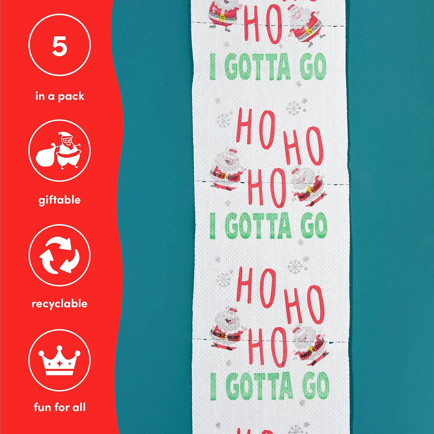 THE TWIDDLERS 5 Christmas Santa Toilet Rolls - 3-Ply Soft - Image 3