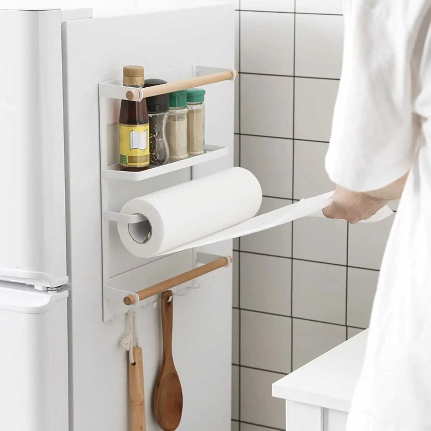 Magnetic Spice Rack with Paper Towel Holder - White - Image 3