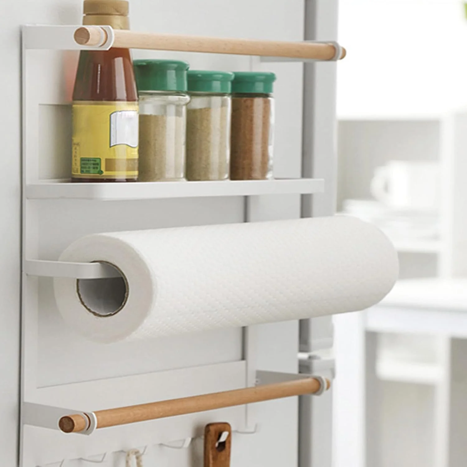 Magnetic Spice Rack with Paper Towel Holder - White - Image 5