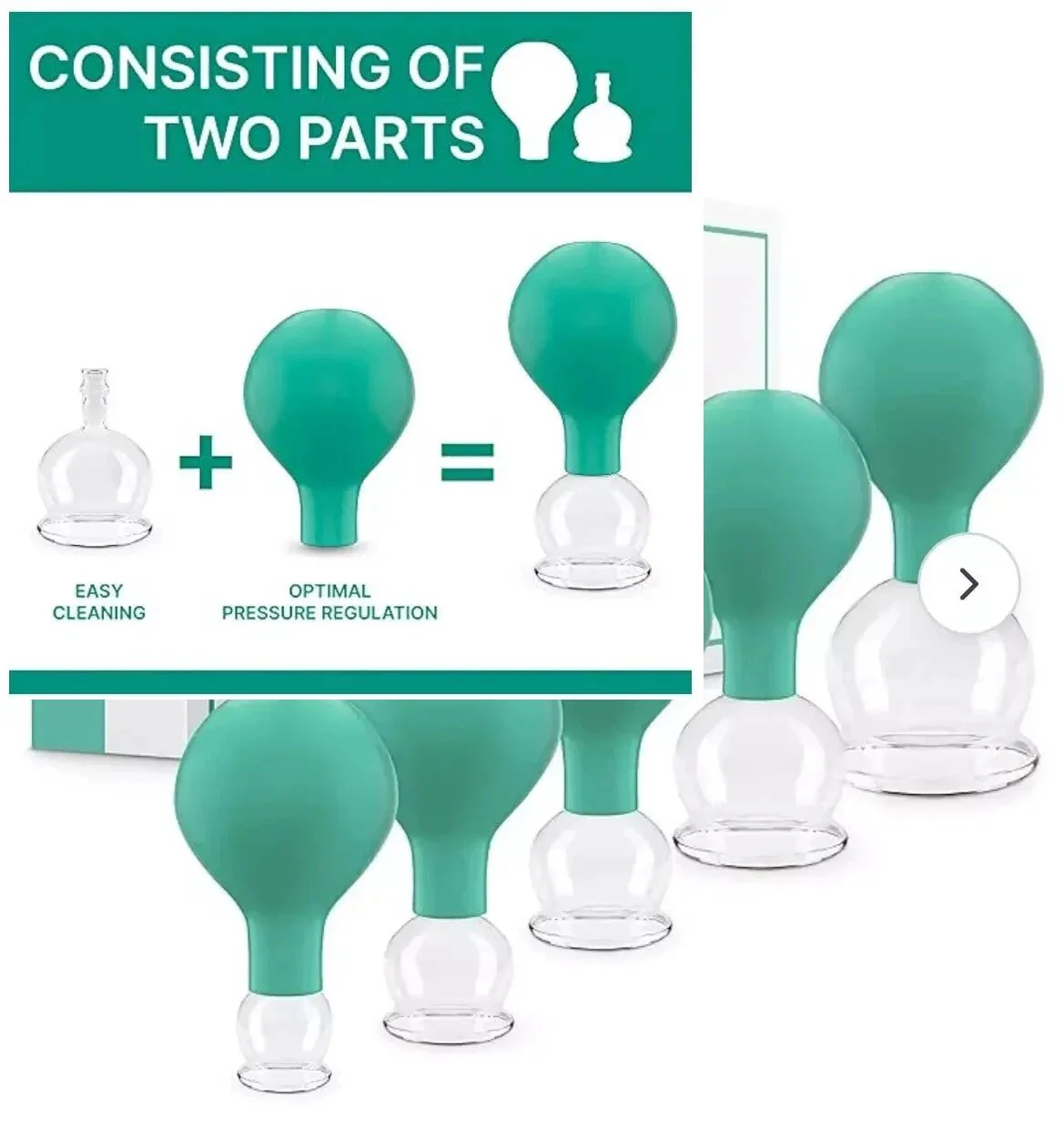 PURAVA Cupping Therapy Set with Suction Balls - Green (Set of 5) - Image 2