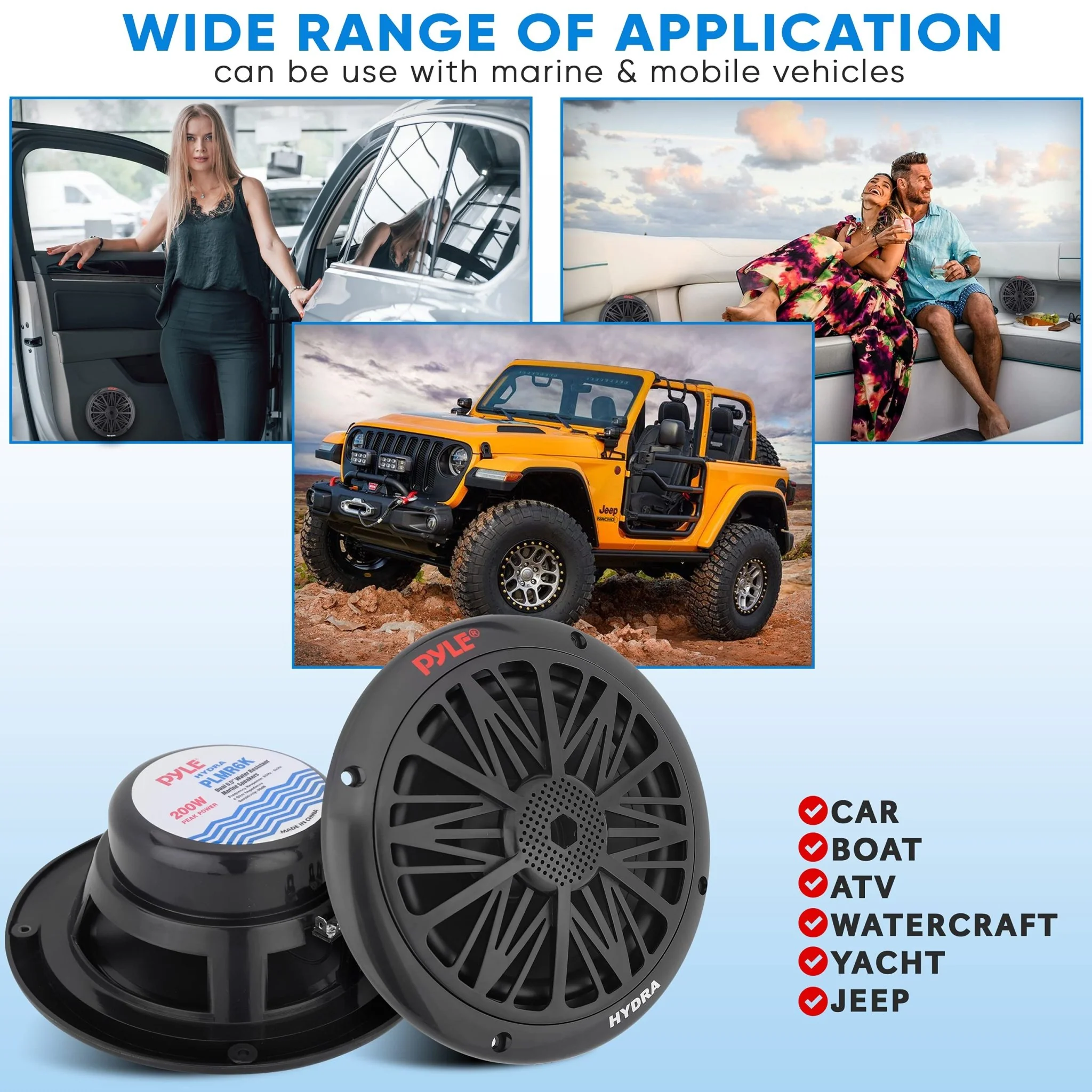 PYLE 200 Watt Marine Boat Speaker System - 6.5" PLMR6KB x 2 - Image 2