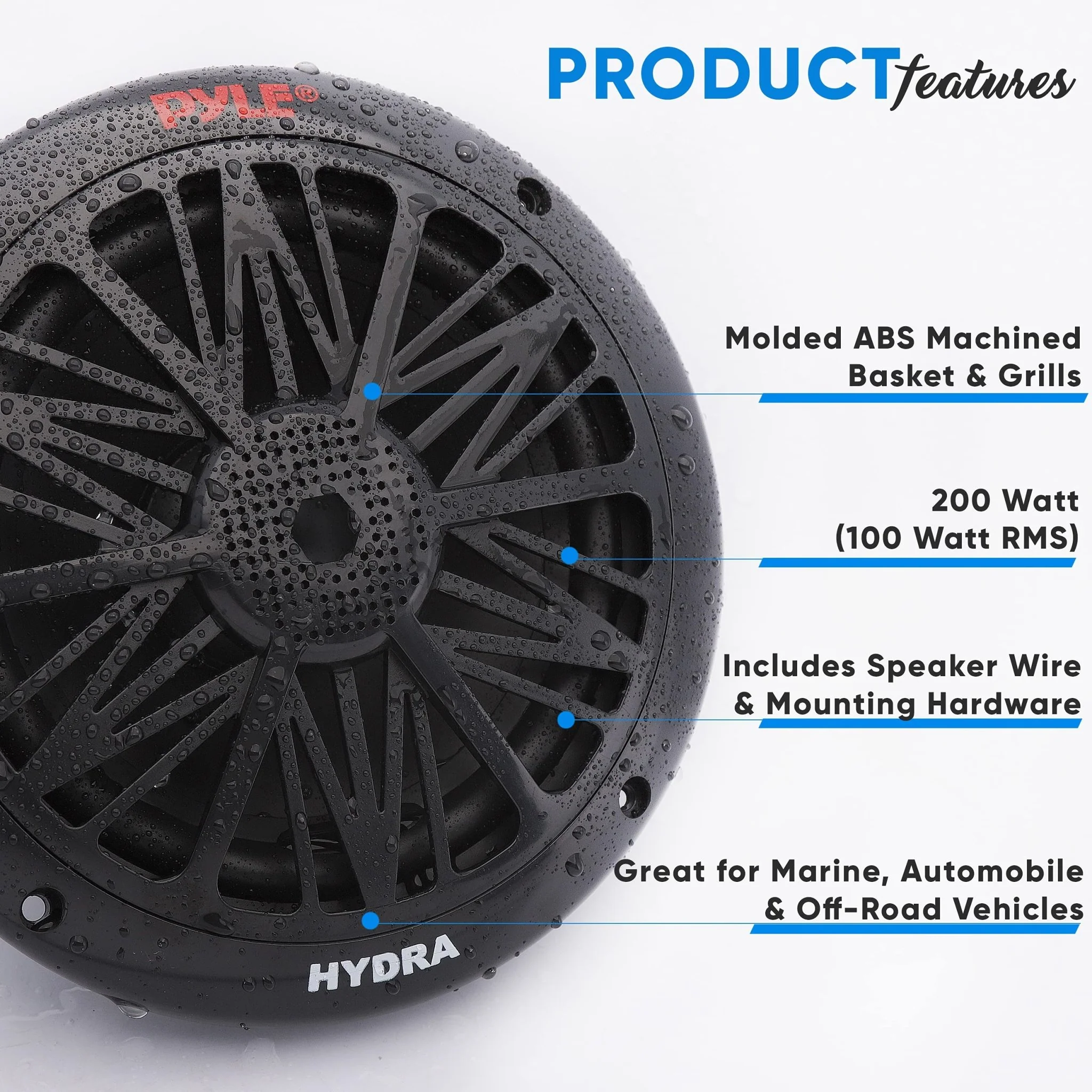 PYLE 200 Watt Marine Boat Speaker System - 6.5" PLMR6KB x 2 - Image 4
