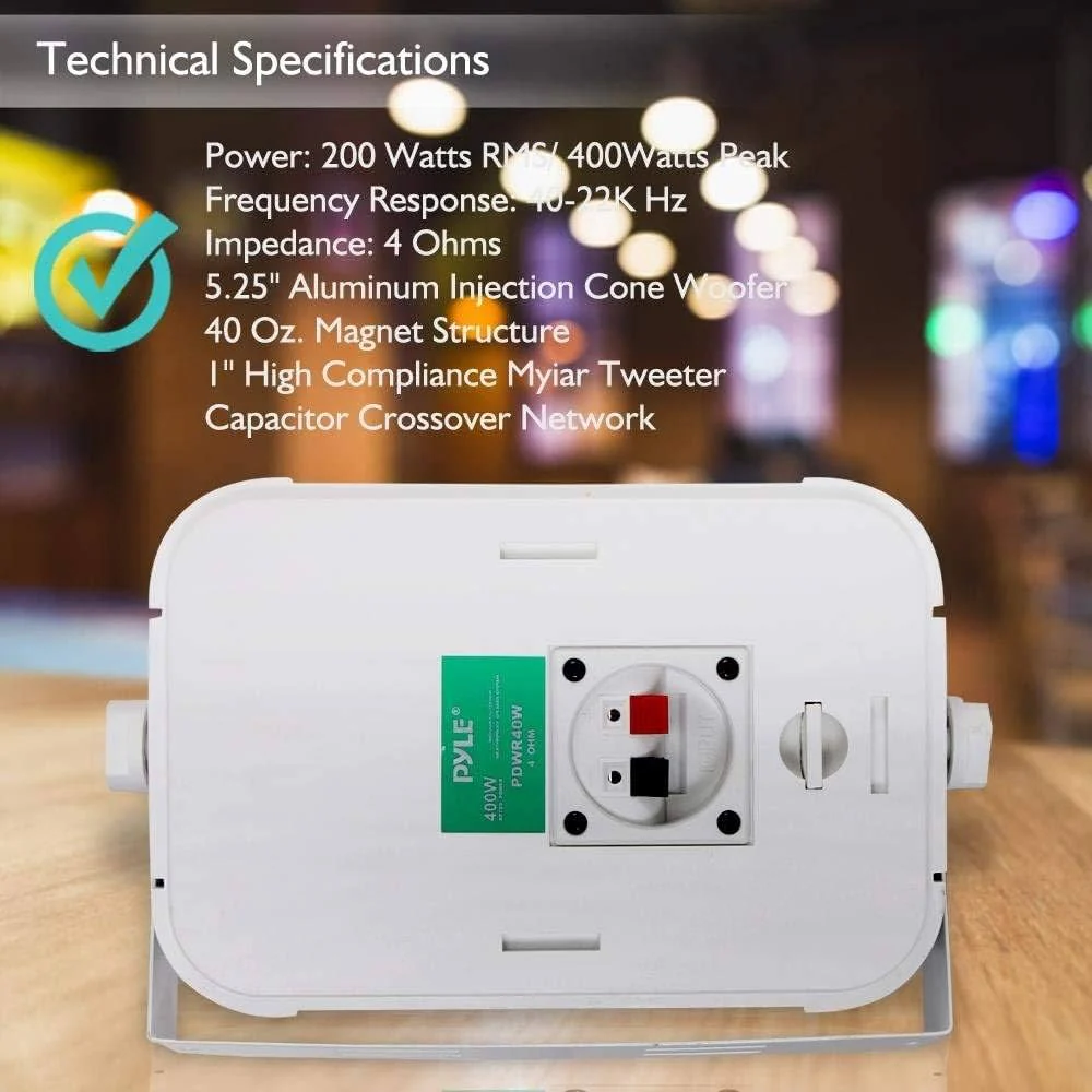 Pyle Dual Waterproof 400W Outdoor Speaker System - 5.25" White PDWR40W x 2 - Image 3