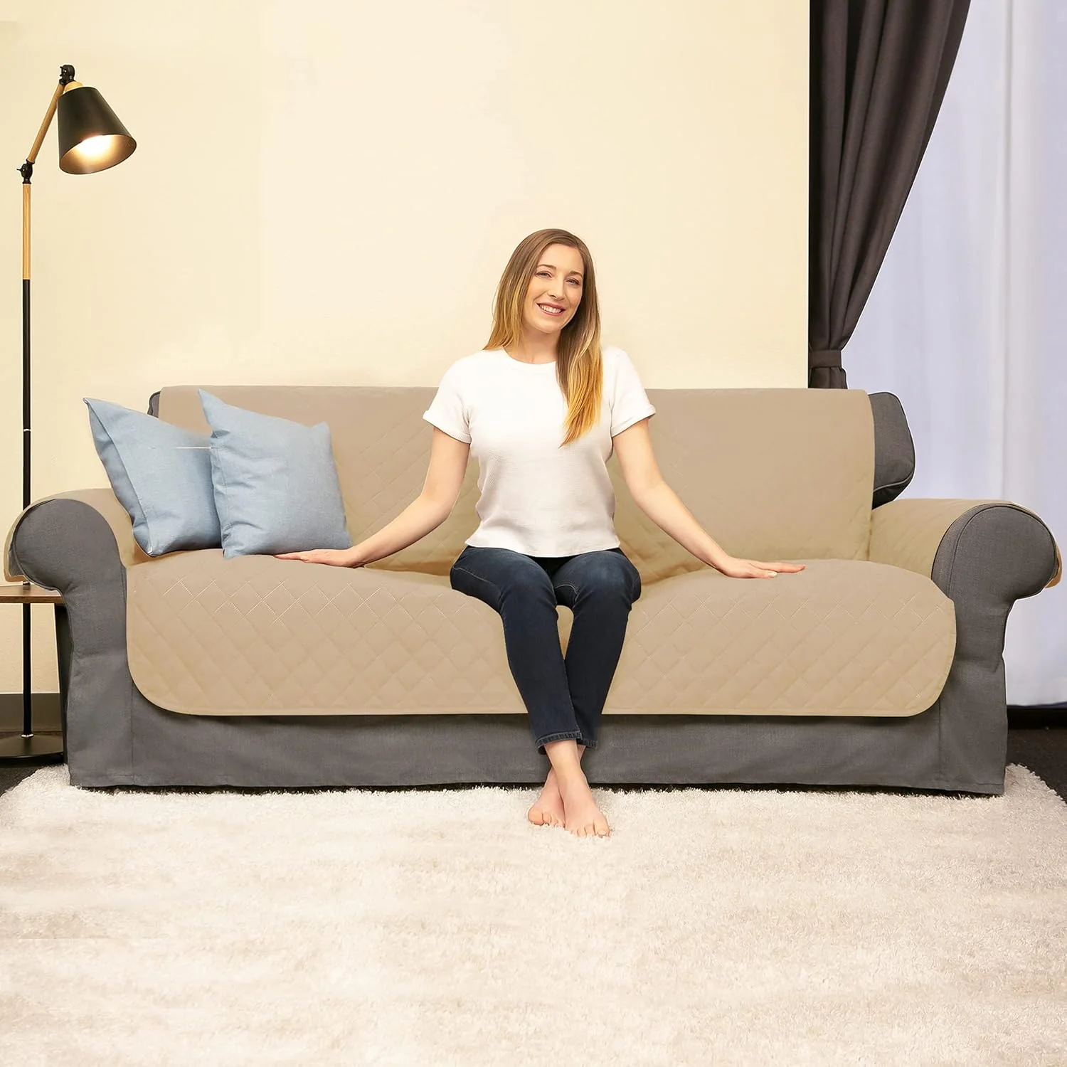 Quilted Reversible Sofa Cover - Sand (2 Seater) - Image 2