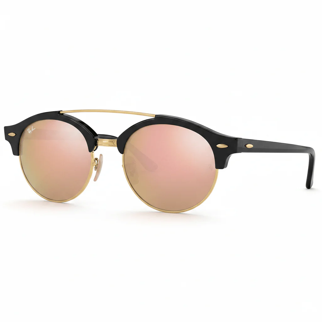 Ray-Ban CLUBROUND DOUBLE BRIDGE - Black Frame/ Light Brown/Mirror Pink Lens RB4346