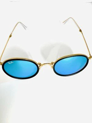 Ray Ban Foldable Round RB3517 112/17 Gold Frame Grey Blue Mirror Lenses - Image 3