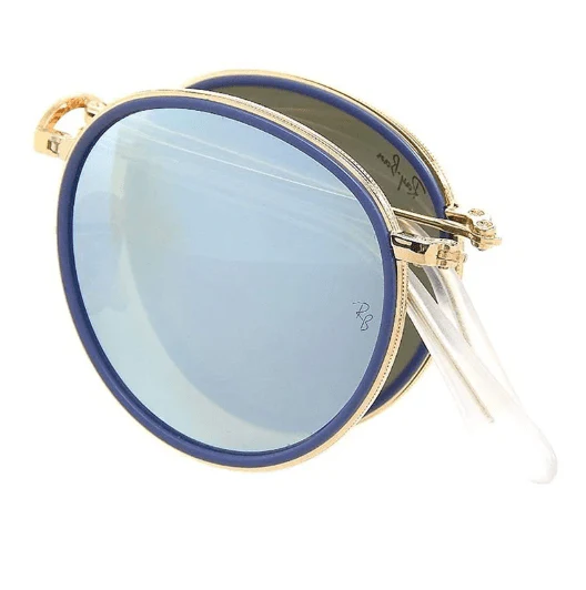 Ray Ban Foldable Round RB3517 112/17 Gold Frame Grey Blue Mirror Lenses - Image 5