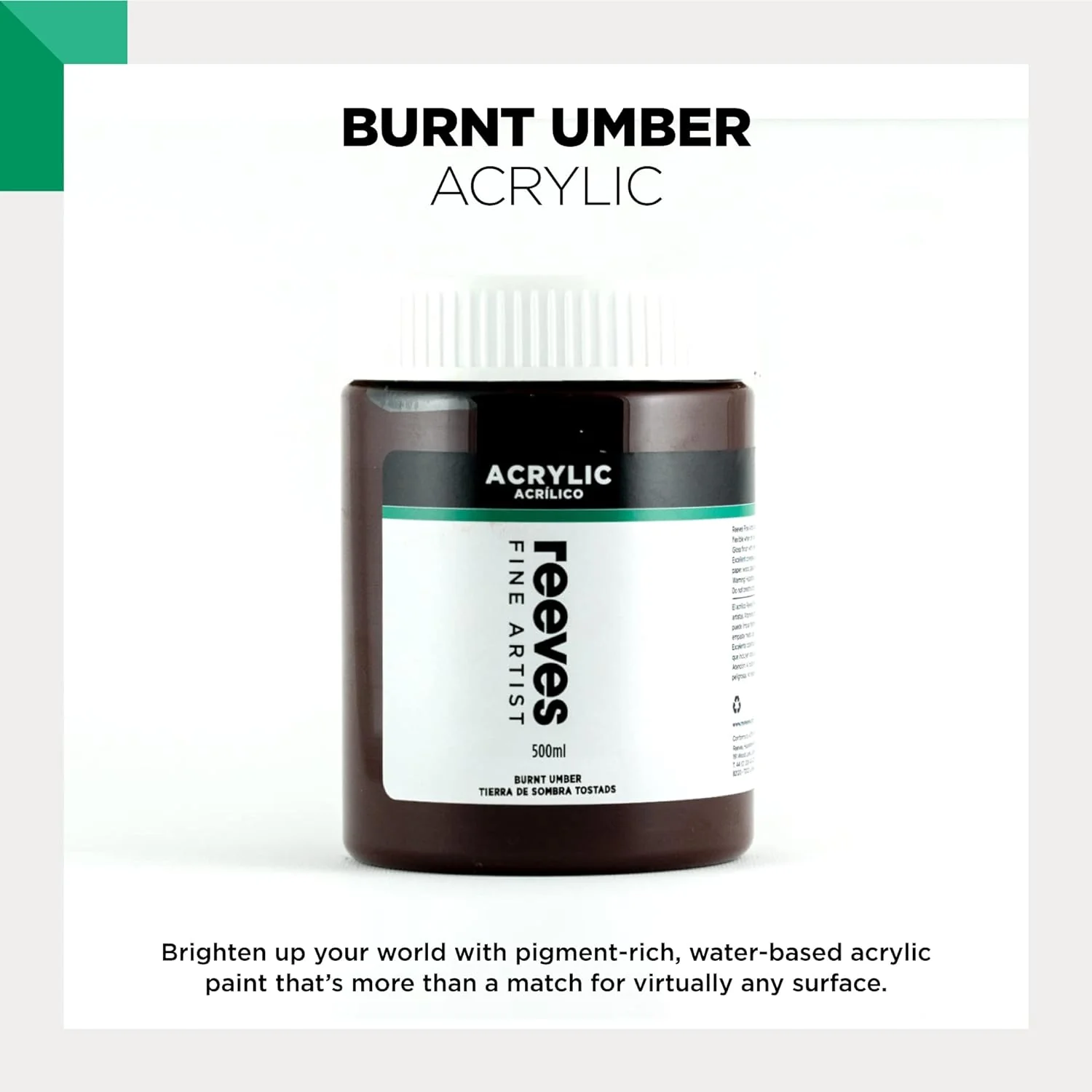 Reeves Acrylic Paint Burnt Umber - 500ml - Image 2