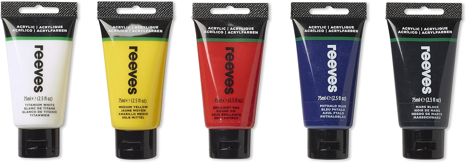 Reeves Acrylic Paint Set - Water-based & Highly Pigmented Colours (5x75ml) - Image 3