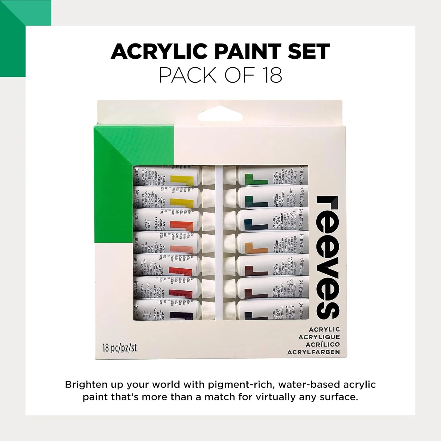 Reeves Acrylic Paint Set - Water-based Paints - 18 x 10ml - Image 3