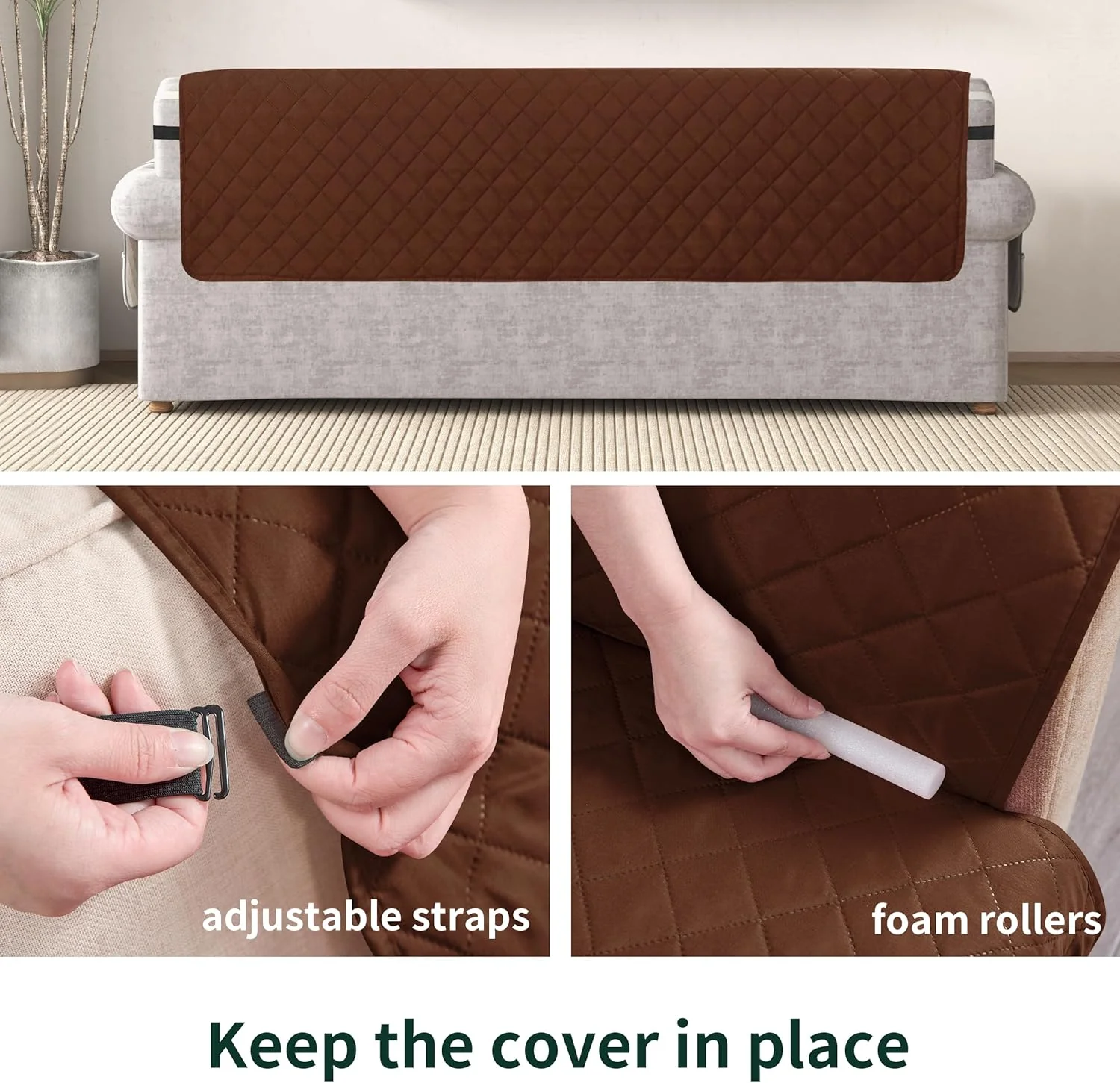 Reversible Sofa Cover for 3 Cushion Couch Non-Slip Furniture Protector - (Chocolate) - Image 6