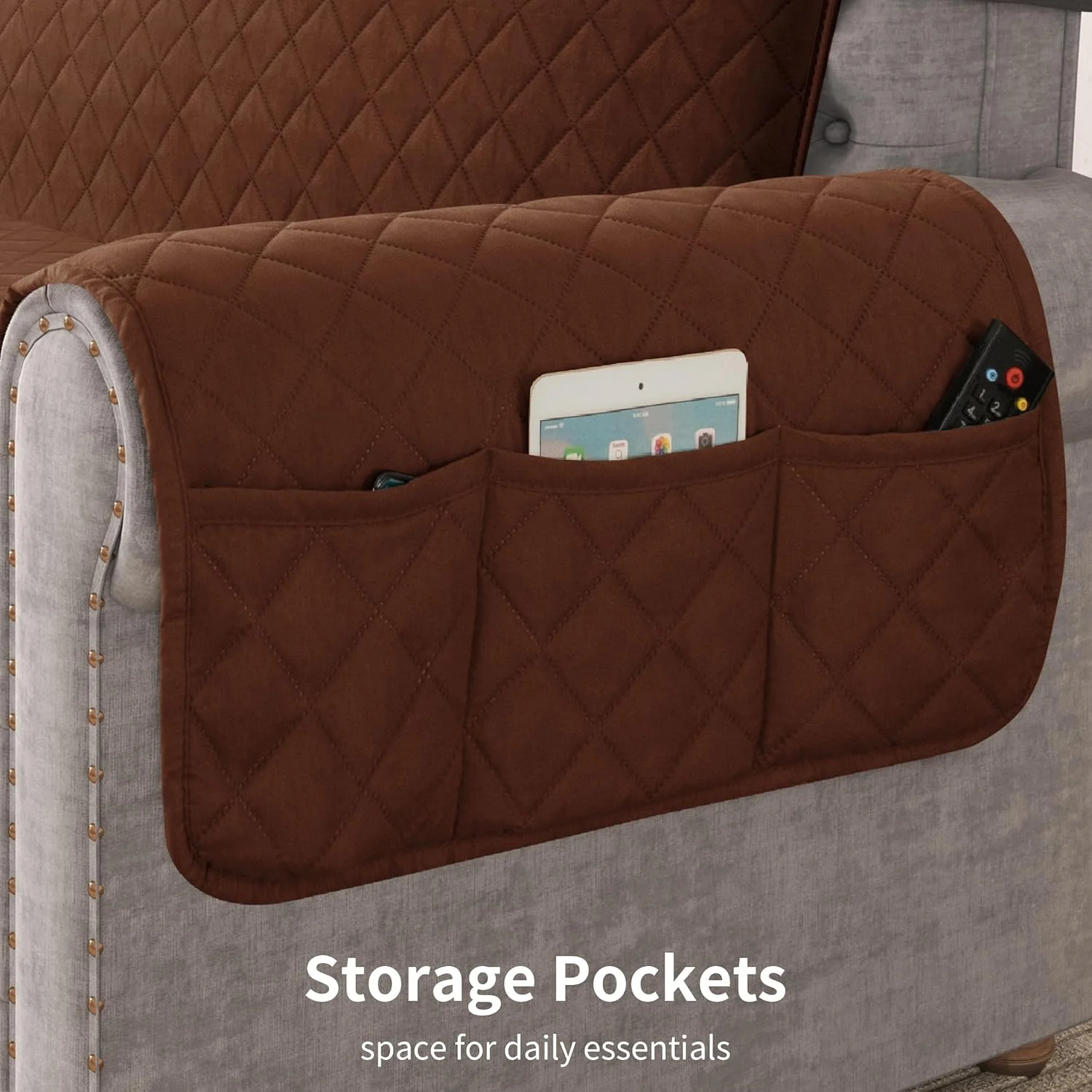 Reversible Sofa Cover for 3 Cushion Couch Non-Slip Furniture Protector - (Chocolate) - Image 7