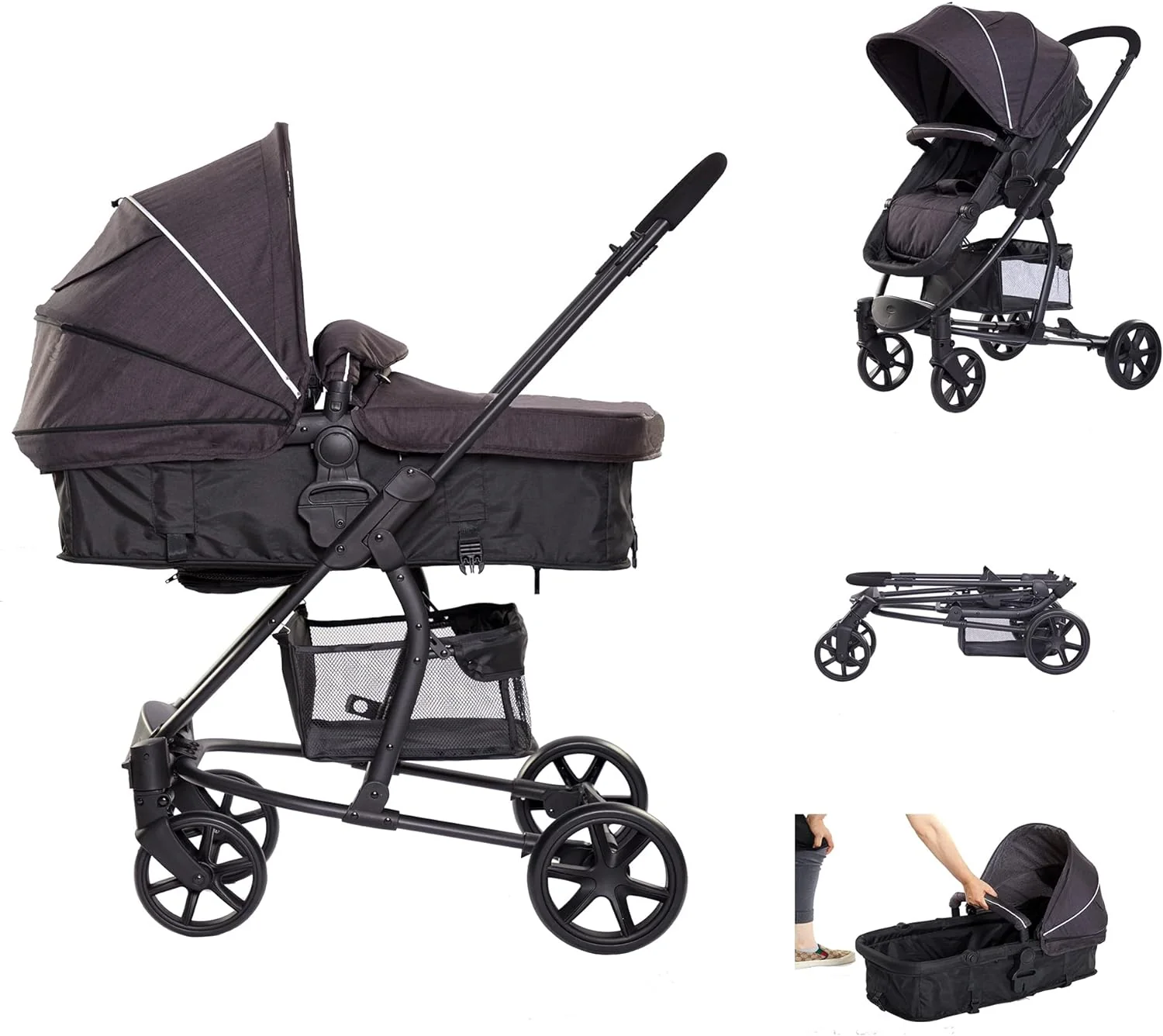 Ricco 2 in 1 Foldable Pram with Reversible Seat - Black