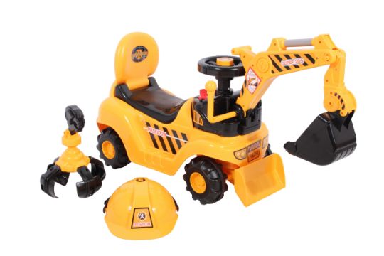 Ricco 2-in-1 Kids Ride on Digger Excavator Grabber Bulldozer with Helmet Foot to Floor Ride On Toy - Image 2