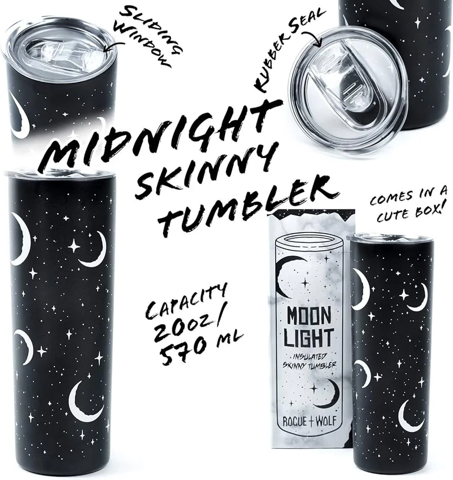 Rogue + Wolf Insulated Skinny Tumbler Moon Light Design 570ml - Image 3