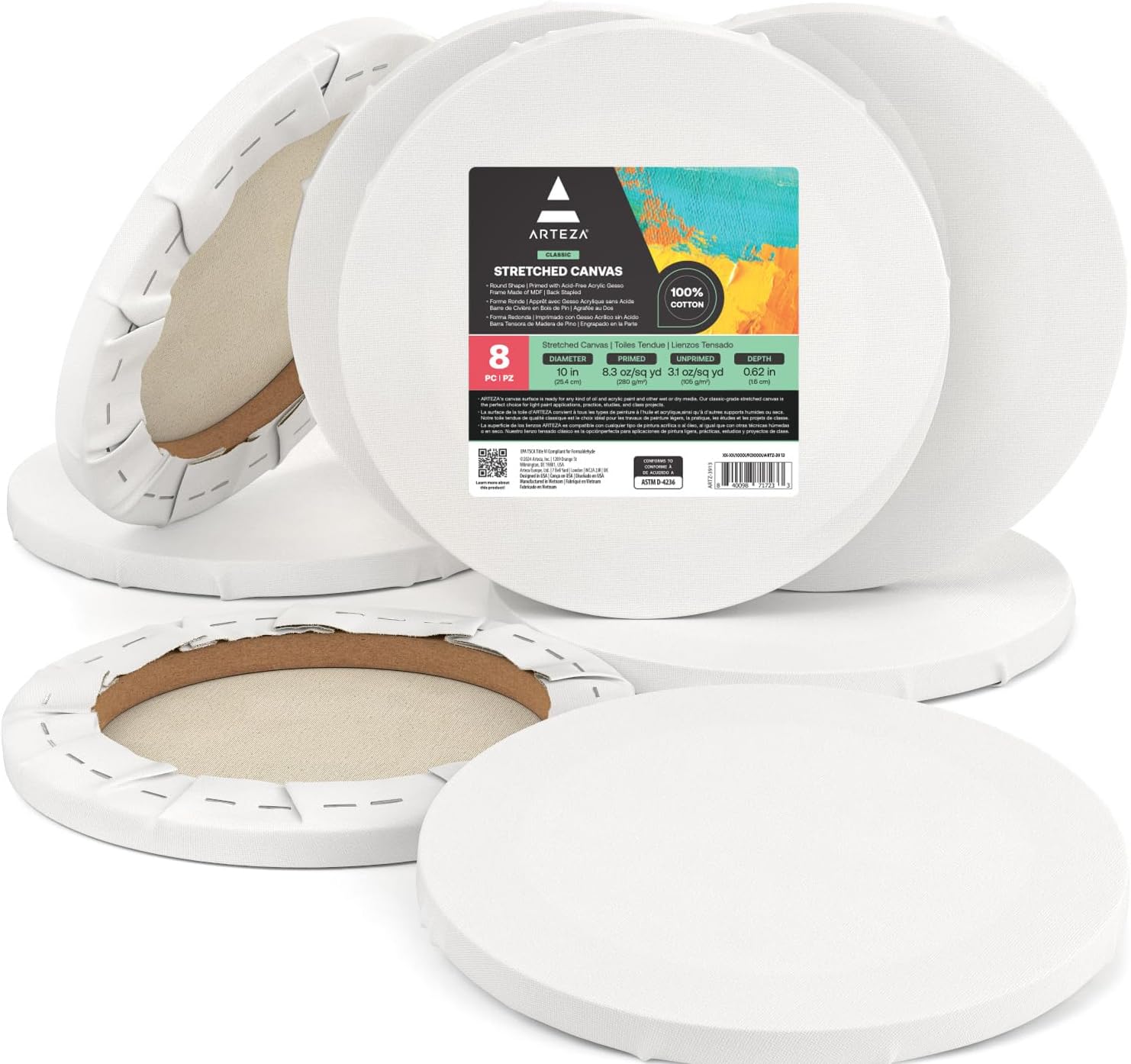 Round Blank Canvases For Painting - 8 Pack (25.4 CM)