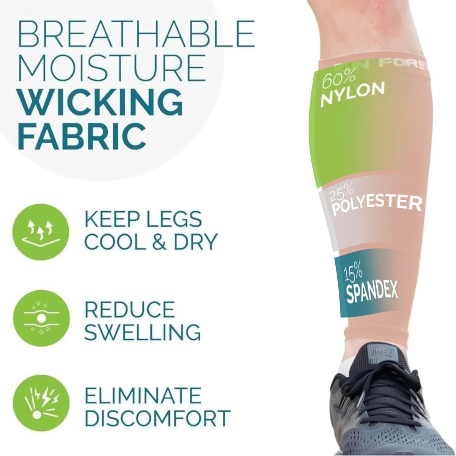 Run Forever Calf Compression Sleeves - Various Sizes (Nude) - Image 5