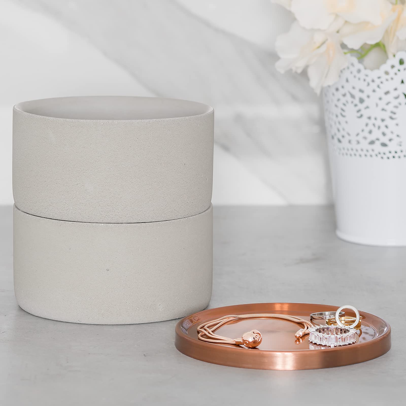Sasha Morel Round Concrete Jewellery Storage Box - Double Layer - Image 2