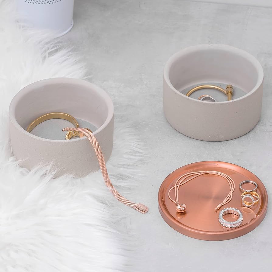 Sasha Morel Round Concrete Jewellery Storage Box - Double Layer - Image 3