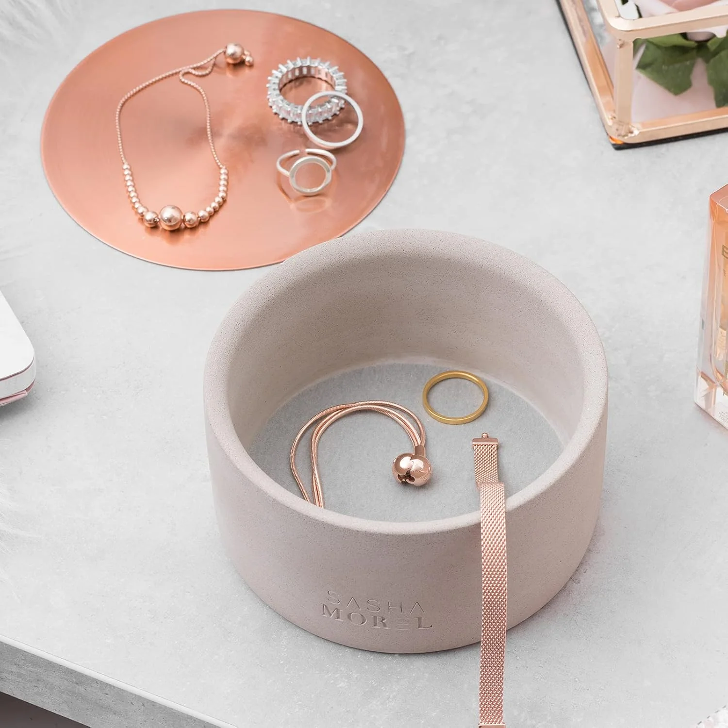 Sasha Morel Round Concrete Jewellery Storage Box - Double Layer - Image 5
