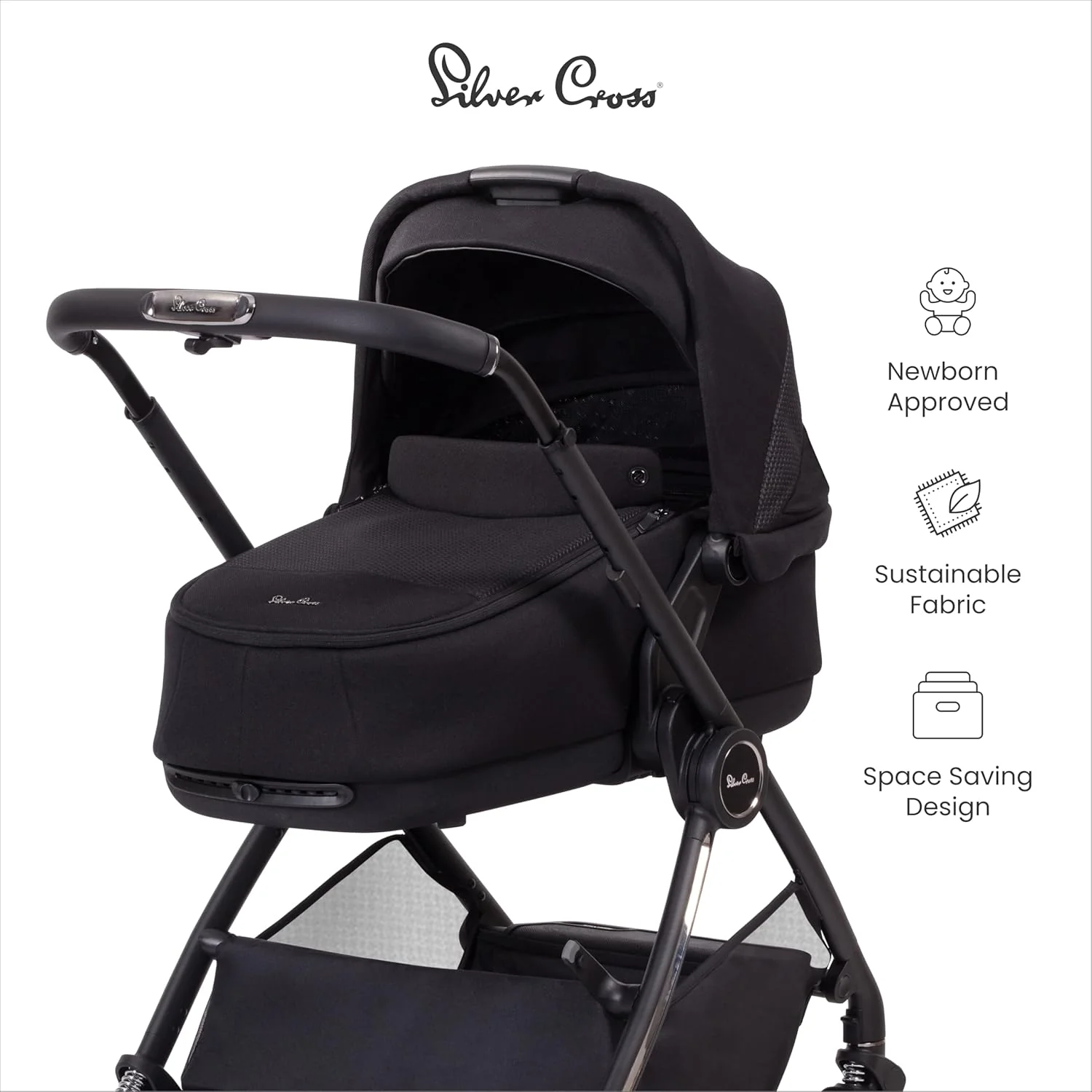 Silver Cross | Dune Compact Folding Carrycot - Space Black - Image 2