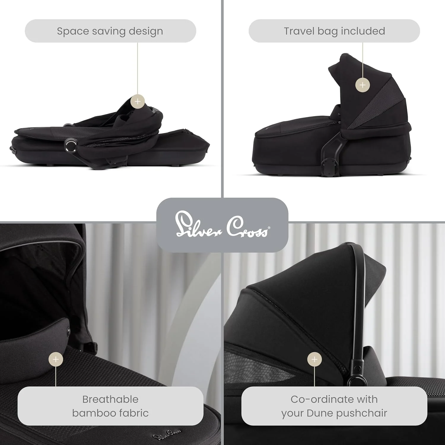 Silver Cross | Dune Compact Folding Carrycot - Space Black - Image 4