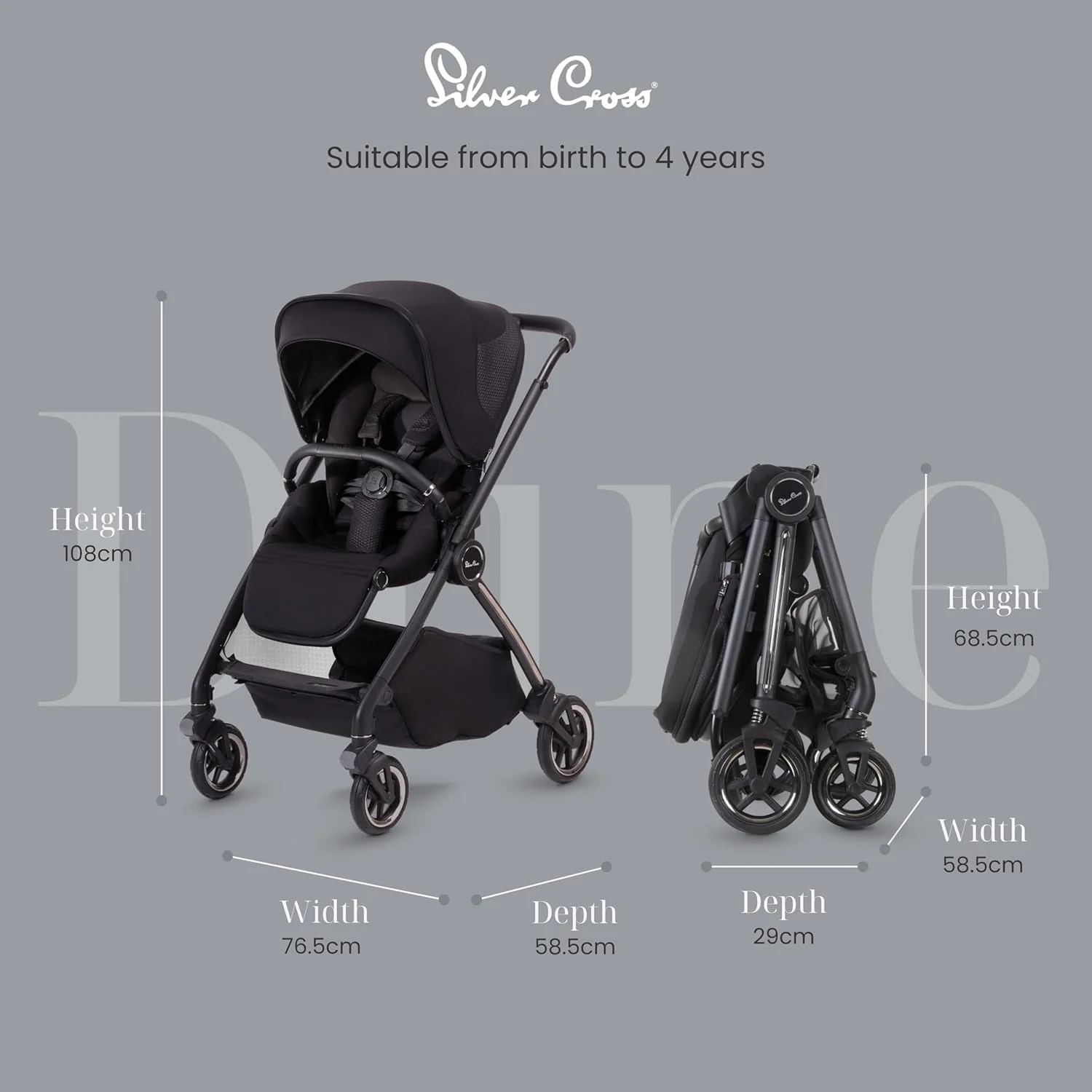 Silver Cross Dune Pushchair Travel Stroller Newborns - 4yrs - Space - Image 3
