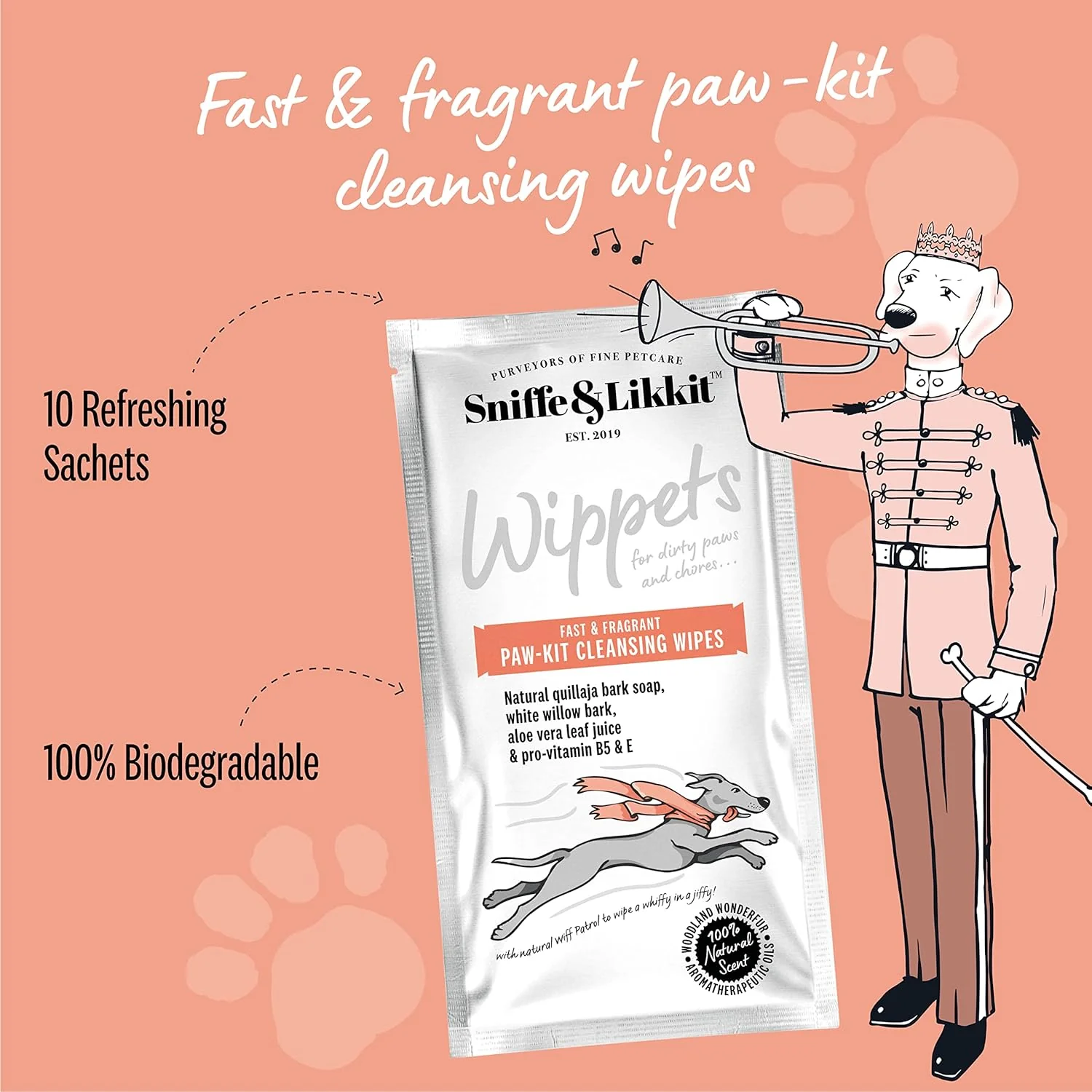 Sniffe and Likkit - Wippets Paw Cleansing Wipes (10 Sachets) - Image 2