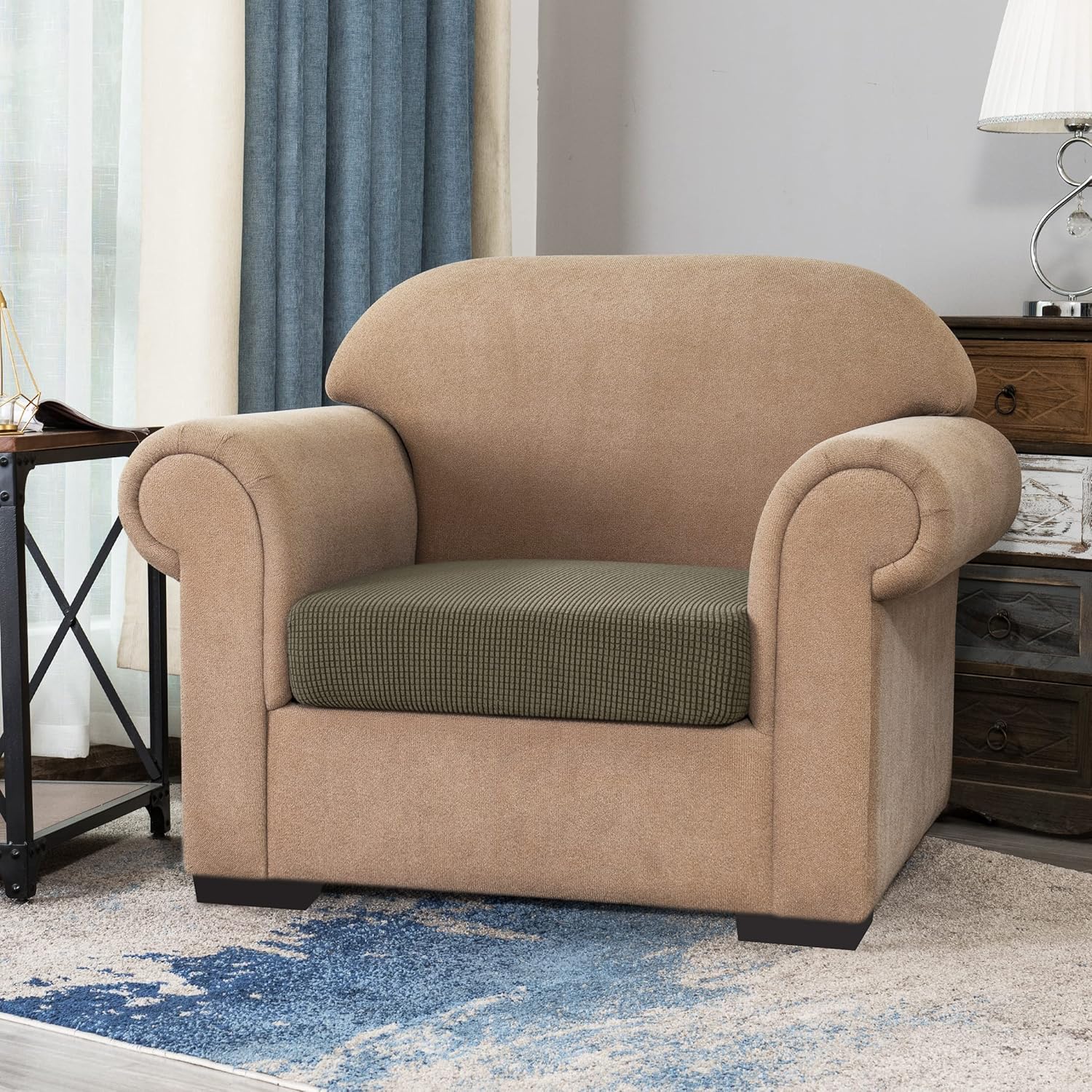 Sofa Seat Cushion Covers Stretch Protective Polyester Fabric (1 Seater - Olive) - Image 2
