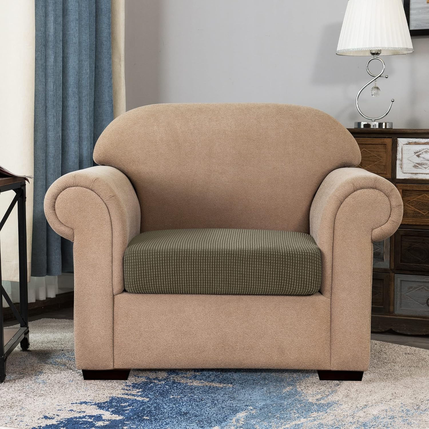 Sofa Seat Cushion Covers Stretch Protective Polyester Fabric (1 Seater - Olive) - Image 4