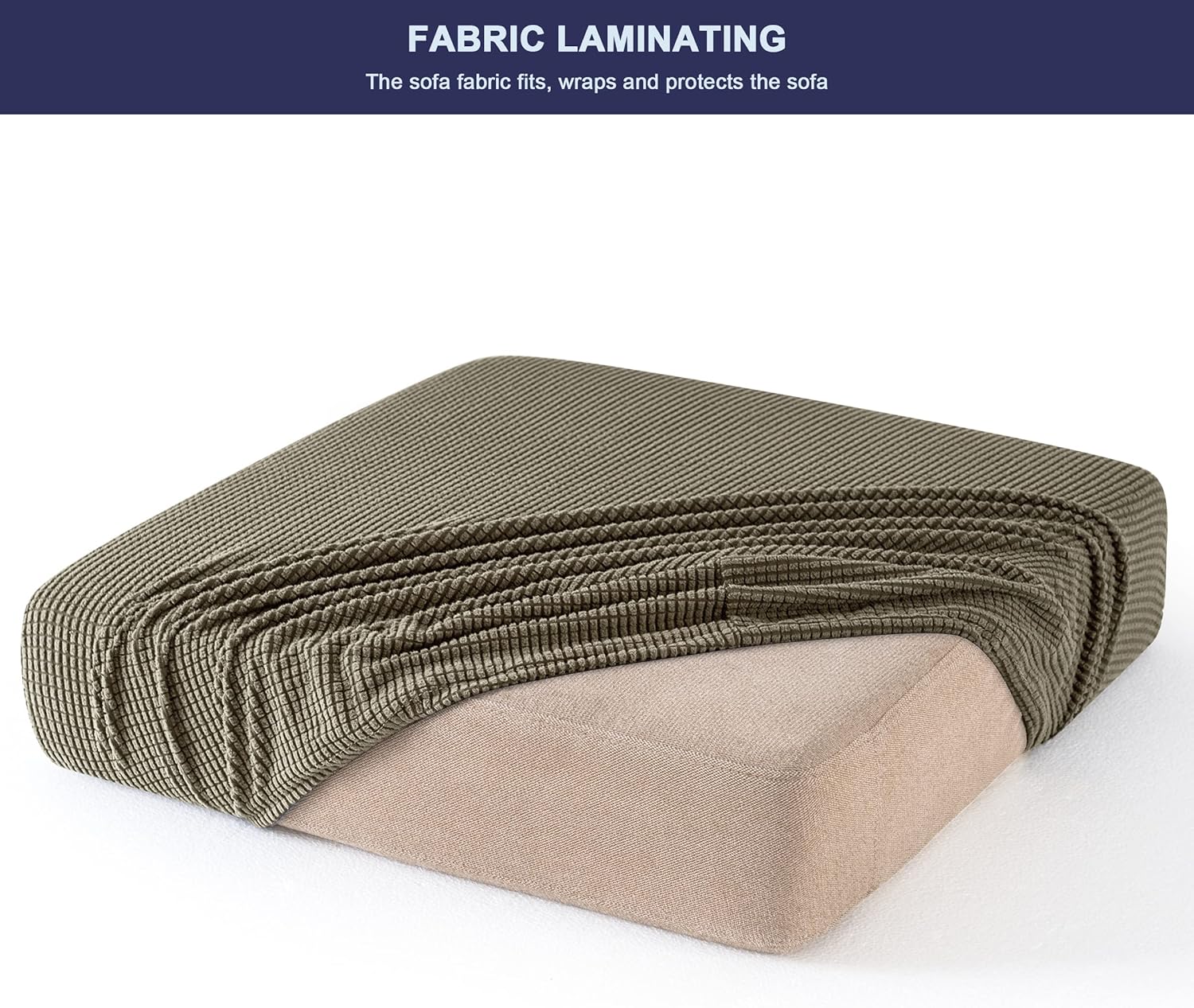 Sofa Seat Cushion Covers Stretch Protective Polyester Fabric (1 Seater - Olive) - Image 5