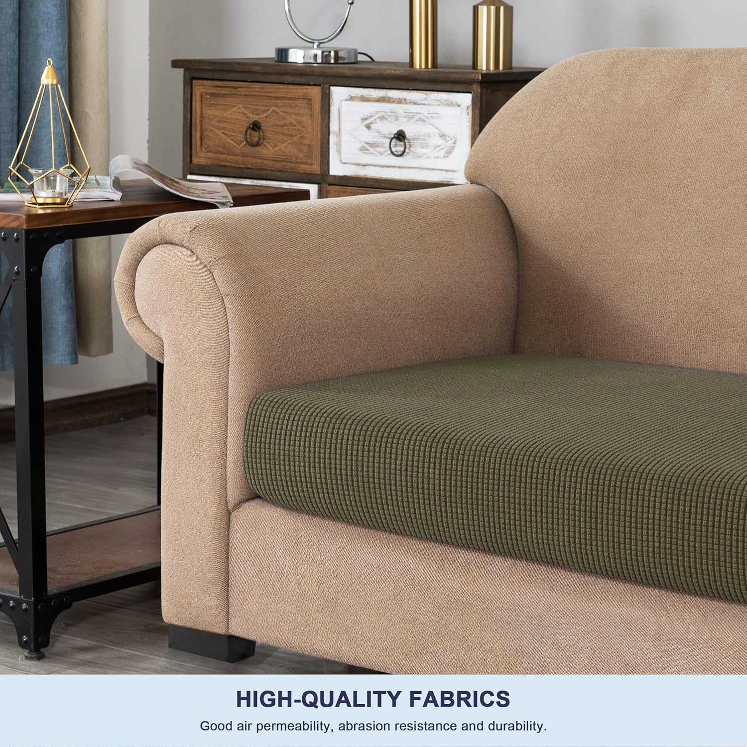 Sofa Seat Cushion Covers Stretch Protective Polyester Fabric (1 Seater - Olive) - Image 6