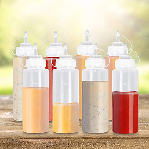 Squeezy Sauce Bottles with Nozzle Caps (500ml) x 8