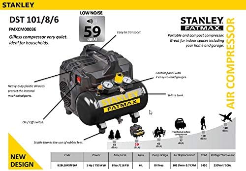 Stanley Fatmax DST 101/8/6 - 8 bar 6 litre Silent Air Compressor - Image 5