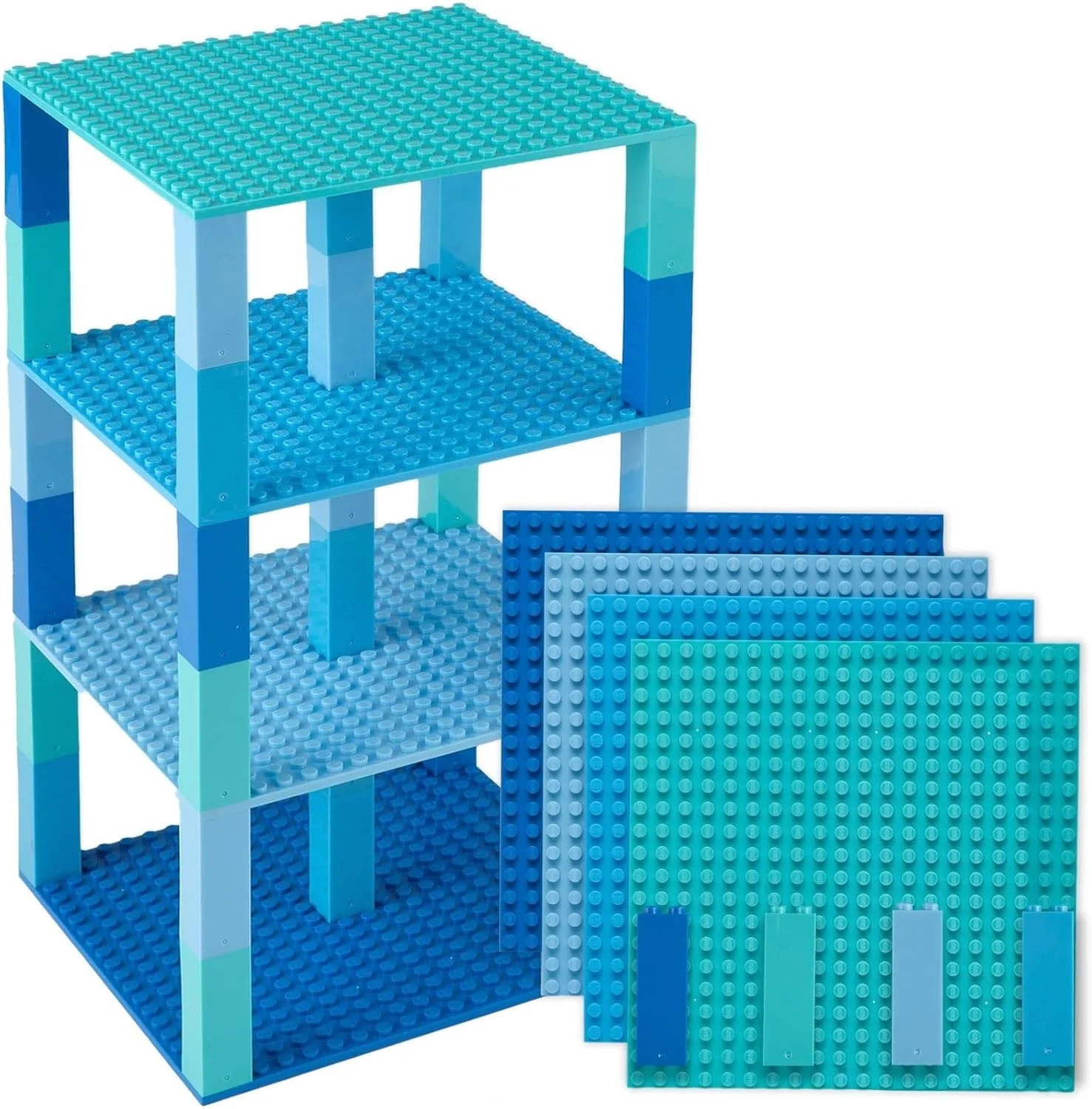 Strictly Briks 15cmx15cm Baseplate Tower Bundle with 30 Stackers - Blue - Image 2