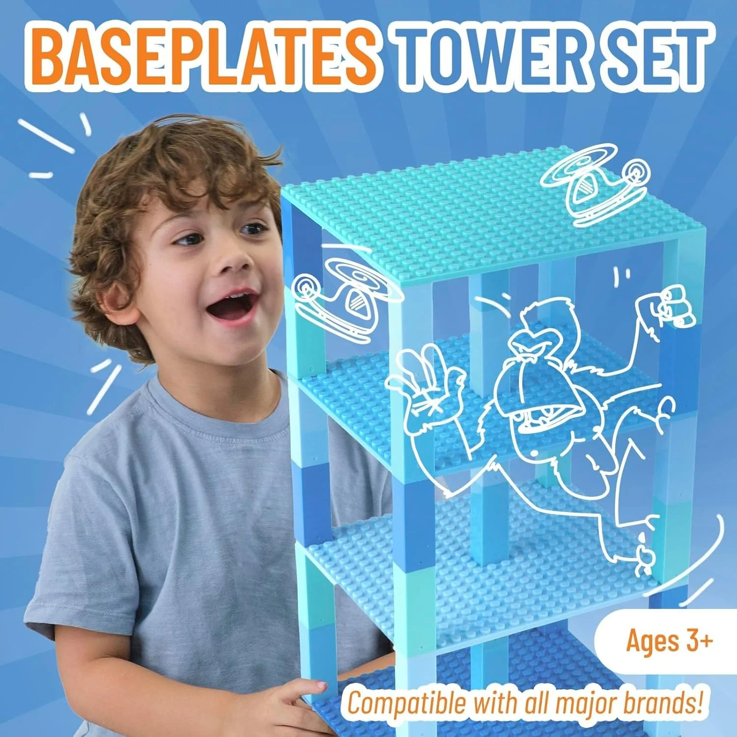 Strictly Briks 15cmx15cm Baseplate Tower Bundle with 30 Stackers - Blue - Image 3